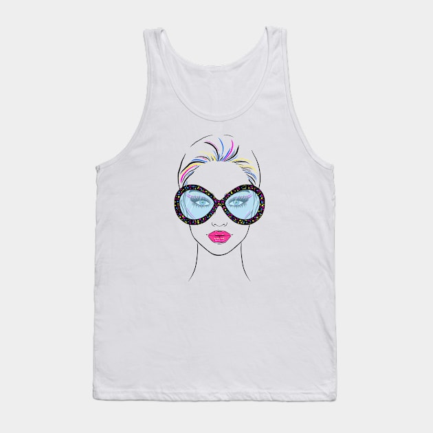 Fashionable woman in big colored sunglasses Tank Top by WarmJuly